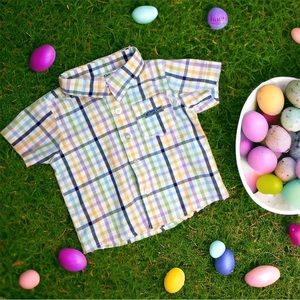 CALVIN KLEIN Plaid Gingham Button Up Shirt 12M Toddler Boy Pastel Collar Spring